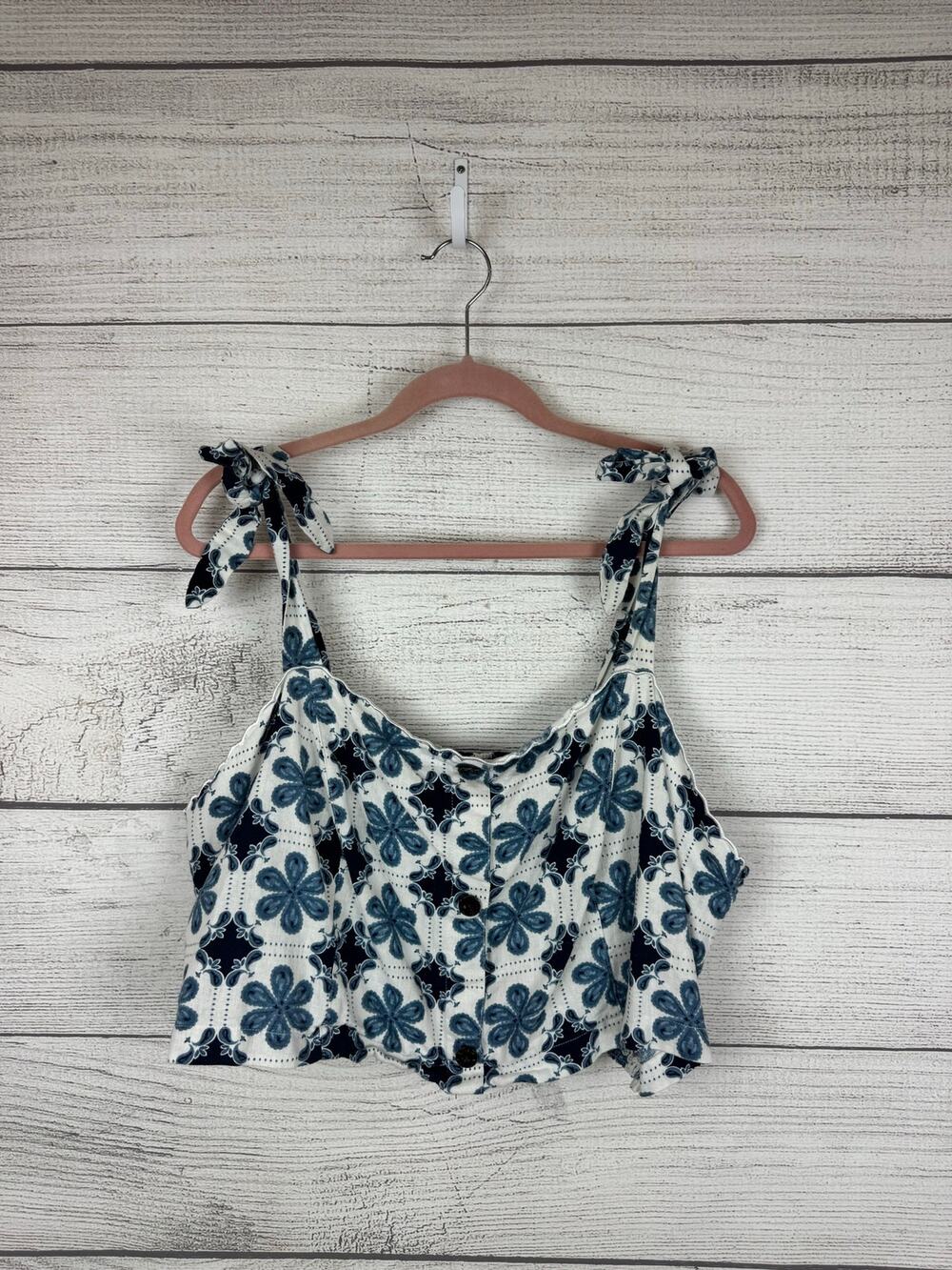 Aqua Bendita For Target Plus Size Blue Cream White Print Crop Top Size 3X